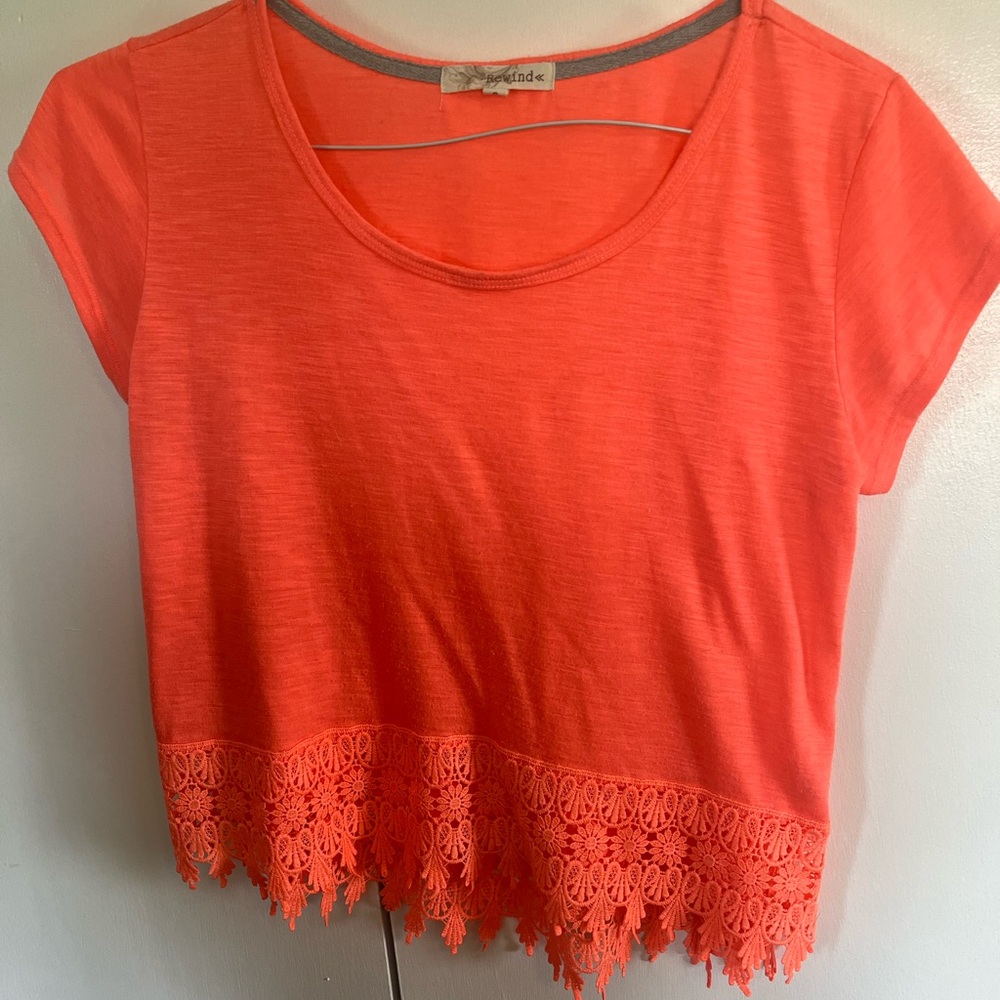 Rewind Orange Shirt with lace trim
